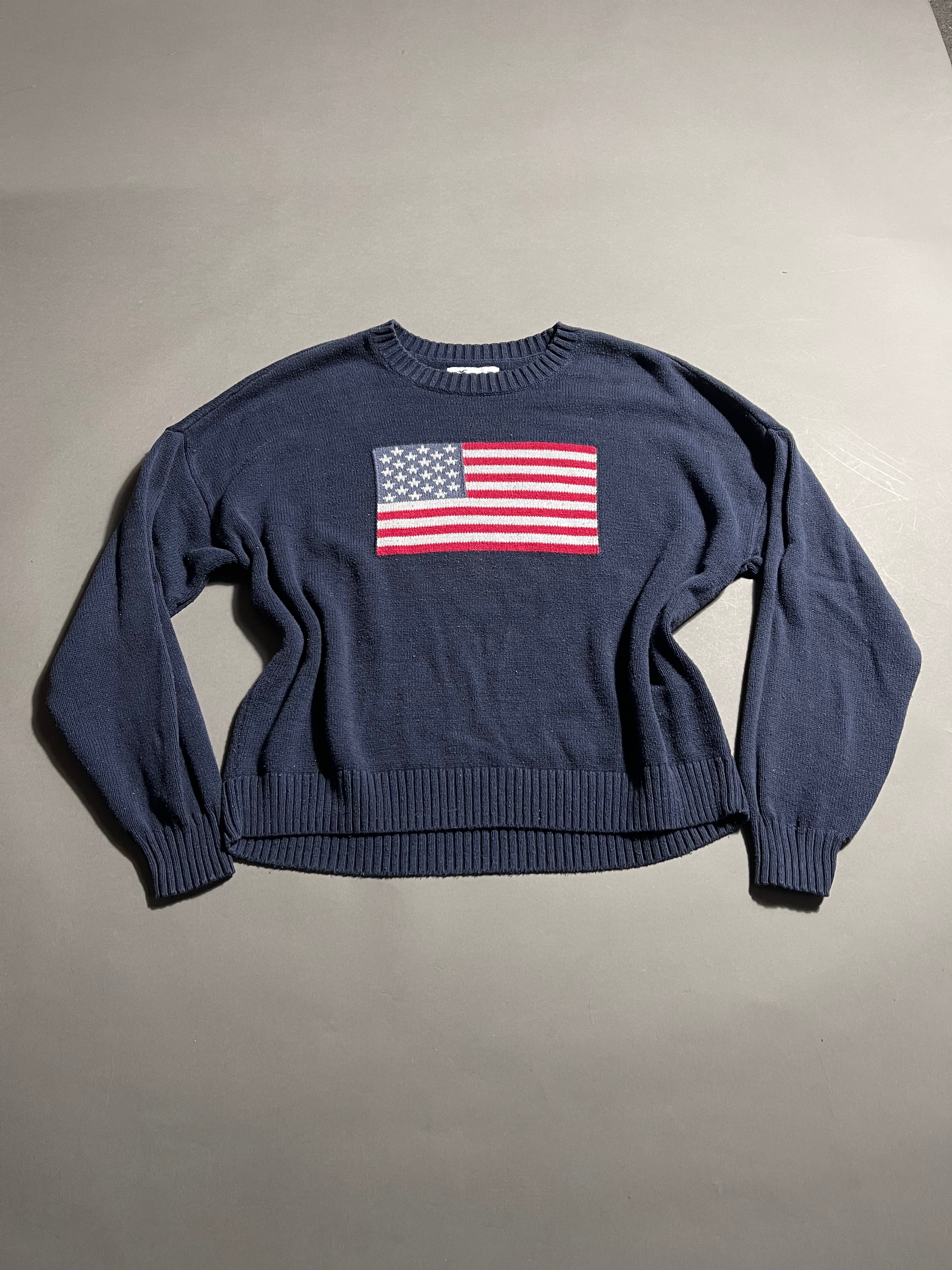 Hollister Vintage Y2K Knit Sweatshirt USA Flag M Womens