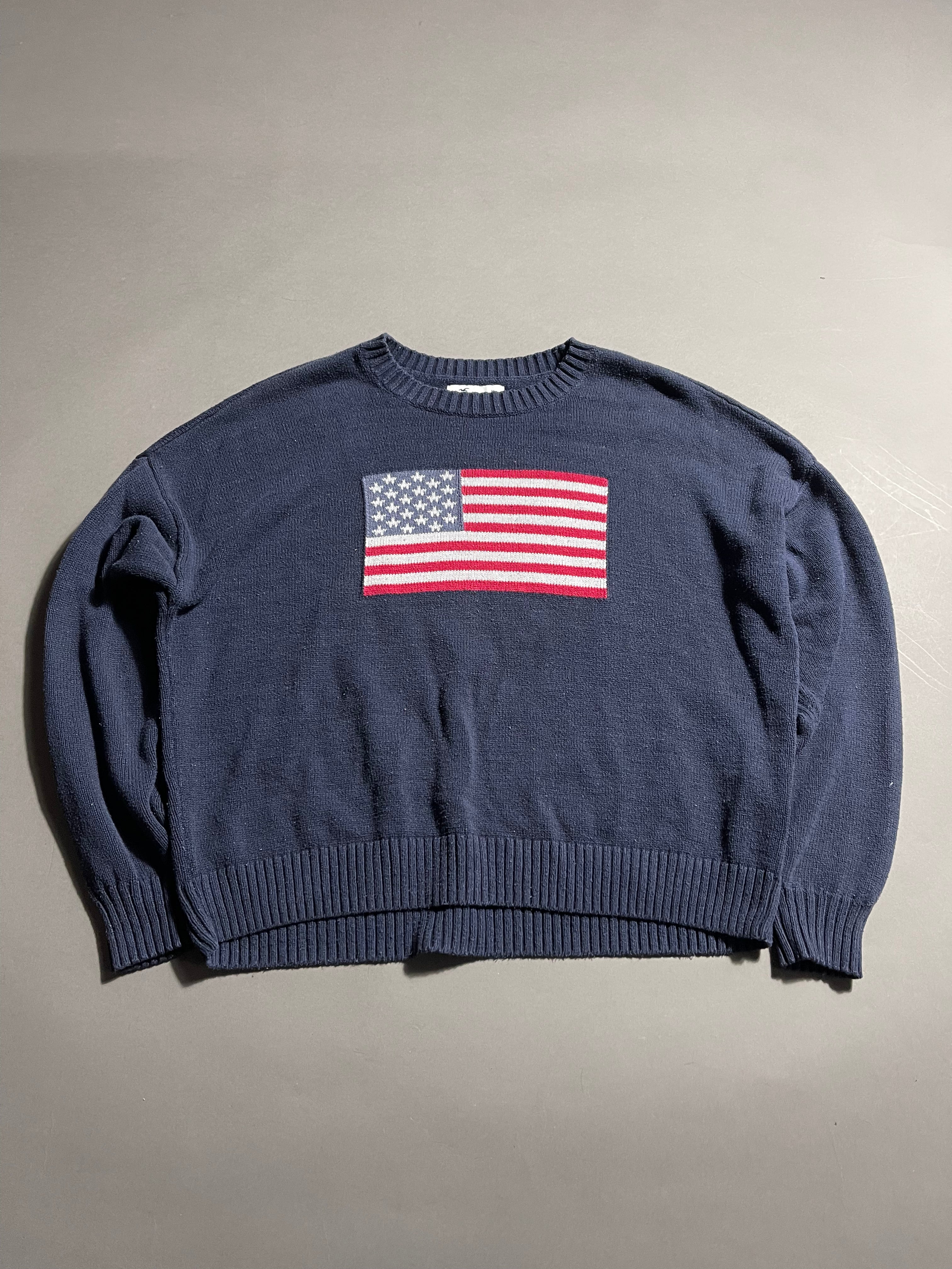 Hollister Vintage Y2K Knit Sweatshirt USA Flag M Womens