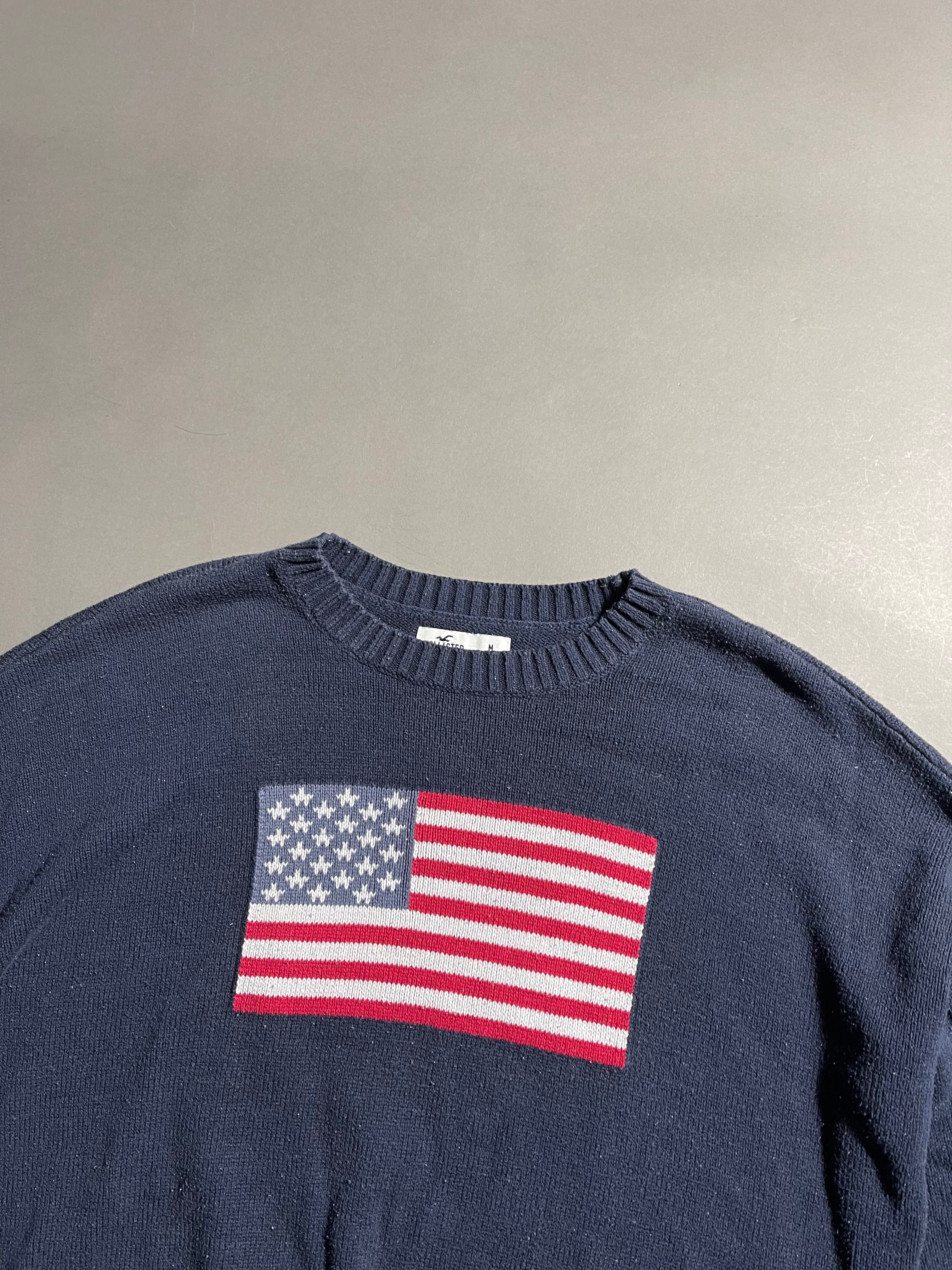 Hollister Vintage Y2K Knit Sweatshirt USA Flag M Womens